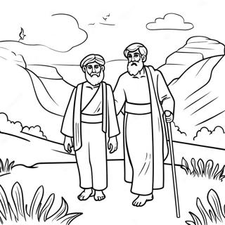 Abraham and Isaac in the Beautiful Landscape Coloring Page | Abraham and Isaac coloring page