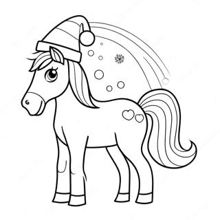 Festive Horse with Santa Hat Coloring Page | Christmas Horse coloring page