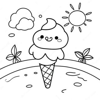 Sunny Day with Ice Cream Coloring Page | Summer coloring page