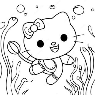 Cute Hello Kitty Underwater Scene Coloring Page | Hello Kitty Mermaid coloring page