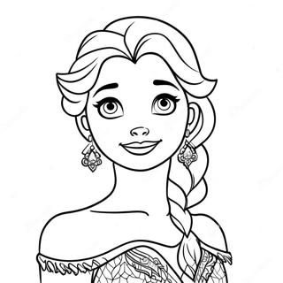 Elsa in Her Sparkling Dress Coloring Page | Elsa and Anna coloring page