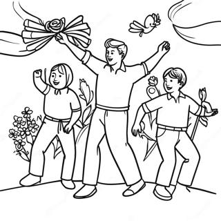 Colorful May Day Celebration Scene Coloring Page | May Day coloring page