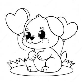 Cute Puppy with Heart Balloons Coloring Page | Puppy Valentines Day coloring page