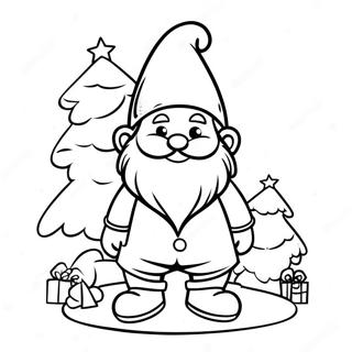 Festive Gnome with Christmas Tree Coloring Page | Christmas Gnomes coloring page