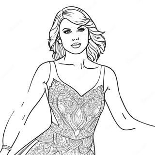 Enchanting Taylor Swift in a Sparkling Dress Coloring Page | Taylor Swift Speak Now coloring page
