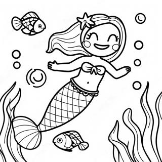 Realistic Mermaid with Colorful Fish Coloring Page
