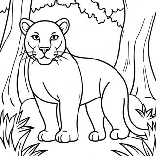 Majestic Cougar in the Forest Coloring Page | Cougar coloring page