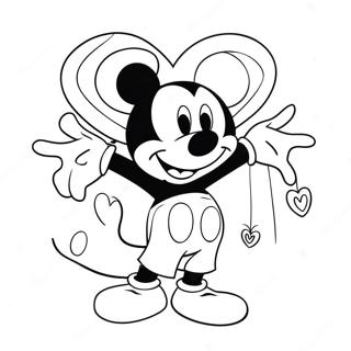 Mickey Mouse with Heart Balloons Coloring Page | Mickey Mouse Valentine's Day coloring page