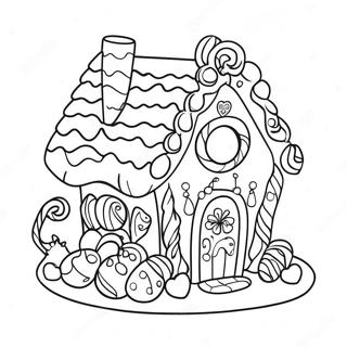 Gingerbread House with Colorful Candies Coloring Page | Gingerbread House Sheet coloring page