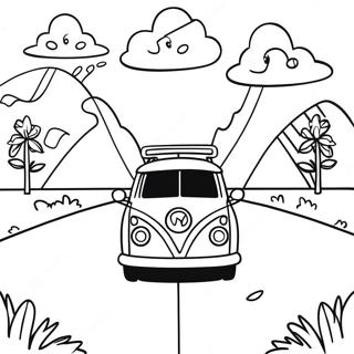 Sunny Road Trip Scene Coloring Page | Road Trip coloring page