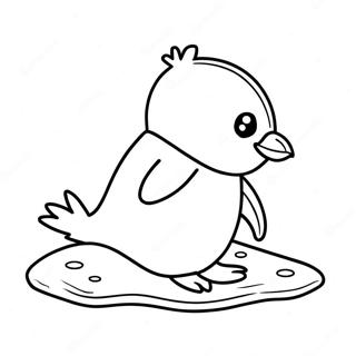 Adorable Penguin Sliding on Ice Coloring Page | Cute Winter Animal coloring page