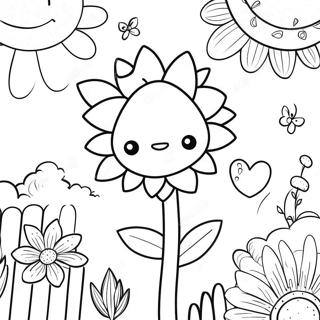 Whimsical Flower Garden Coloring Page | Flower Aesthetic coloring page