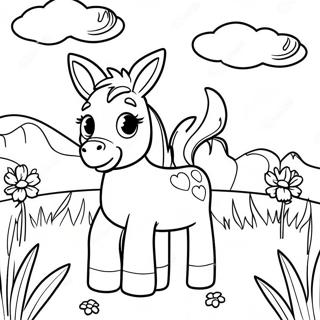 Cute Donkey in a Meadow Coloring Page | Donkey coloring page