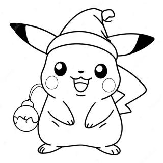 Festive Pikachu with Santa Hat Coloring Page | Christmas Pikachu coloring page