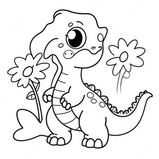 Cute Dinosaur with Flowers Coloring Page | Dinosaur Valentine coloring page