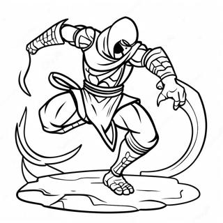 Scorpion Mortal Kombat Action Pose Coloring Page | Scorpion Mortal Kombat coloring page