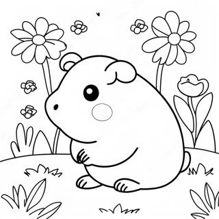 Cute Guinea Pig in a Flower Garden Coloring Page | Guinea Pig coloring page