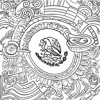 Colorful Mexican Flag with Symbols Coloring Page | Mexican Flag coloring page