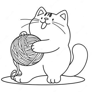 Playful Fat Cat Chasing a Ball of Yarn Coloring Page | Fat Cat coloring page