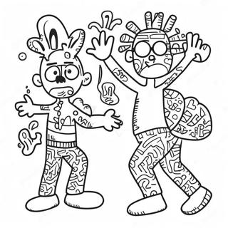 Colorful Keith Haring Style Characters Coloring Page | Keith Haring coloring page