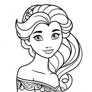 Pagina da colorare di Elsa elegante con i capelli fluenti | pagina da colorare Frozen 2 Elsa Capelli Sciolti