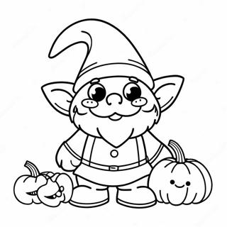 Cute Halloween Gnome with Pumpkin Coloring Page | Halloween Gnome coloring page