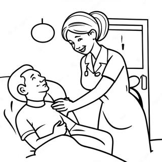 Friendly Nurse Helping Patient Coloring Page | Hospital coloring page