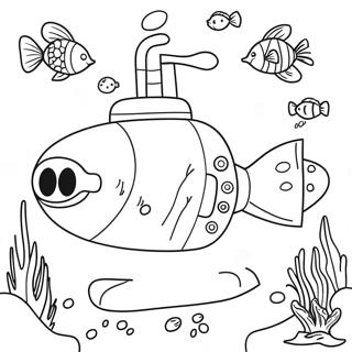 Colorful Submarine Underwater Scene Coloring Page | Submarine coloring page