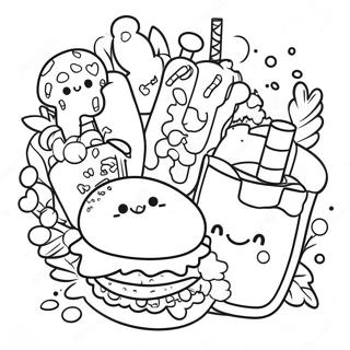 Kawaii skräpmat färgläggningssida | Skräpmat Kawaii Mat målarbild