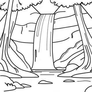 Majestic Waterfall in a Forest Coloring Page | Waterfall coloring page