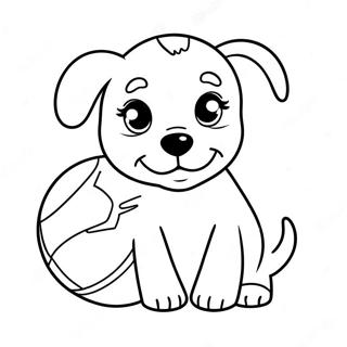 Realistic Cute Puppy with Ball Coloring Page | Realistic Cute Puppy coloring page