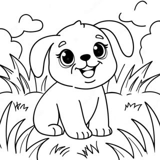Adorable Realistic Puppy Playing in Grass Coloring Page | Realistic Cute Puppy coloring page