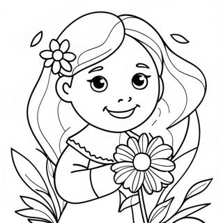 Adorable Girl with Flowers Coloring Page