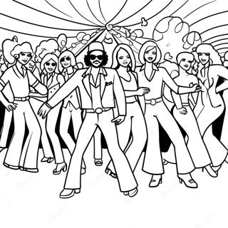 Colorful 70's Disco Dance Party Coloring Page | 70's Groovy coloring page