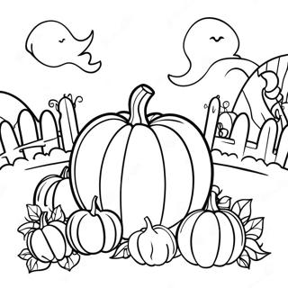 Vintage Halloween Pumpkin Patch Coloring Page | Vintage Halloween coloring page