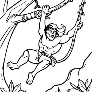 Tarzan Swinging from Vines Coloring Page | Tarzan coloring page