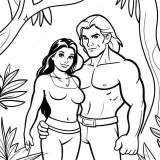 Tarzan and Jane in the Jungle Coloring Page | Tarzan coloring page