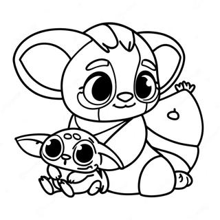 Page à colorier de Stitch et Baby Yoda | Page de coloriage Stitch et Bébé Yoda