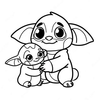 Page à colorier de Stitch et Baby Yoda, amis mignons | Page de coloriage Stitch et Bébé Yoda