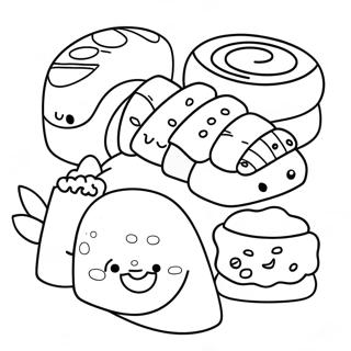 Cute Sushi Rolls Coloring Page | Sushi coloring page