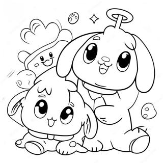 Adorable Cinnamoroll with Friends Coloring Page | Cute Cinnamoroll coloring page