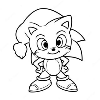 Sonic the Hedgehog with Santa Hat Coloring Page | Christmas Sonic coloring page