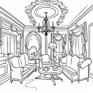 Spooky Haunted Mansion Interior Coloring Page | Haunted Mansion coloring page