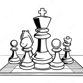 Chess Board with Colorful Pieces Coloring Page | Chess coloring page