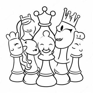 Cute Cartoon Chess Characters Coloring Page | Chess coloring page