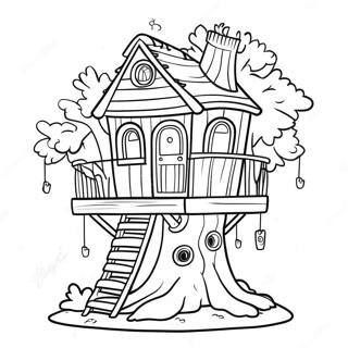 Whimsical Tree House Coloring Page | Tree House coloring page