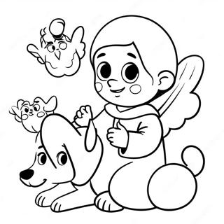 Adorable Baby Moses with Animals Coloring Page | Baby Moses coloring page