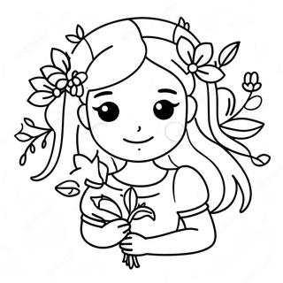 Flower Girl with Beautiful Bouquet Coloring Page | Flower Girl coloring page