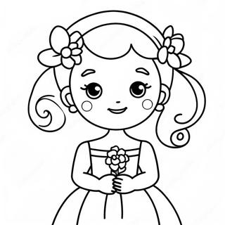 Cute Flower Girl in Elegant Dress Coloring Page | Flower Girl coloring page
