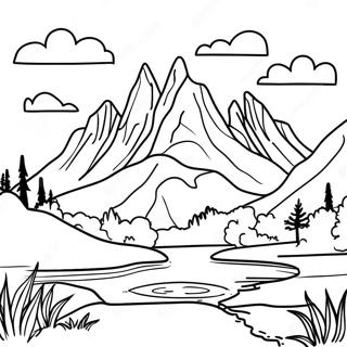 Realistic Mountain Landscape Coloring Page | Realistic Landscape coloring page